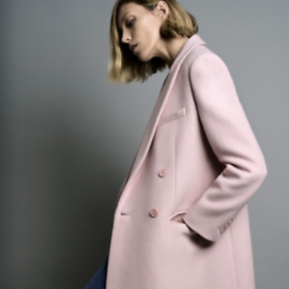 Zara Wool Blend Double Breasted Coat in Pale Pink - Picture 2 of 14